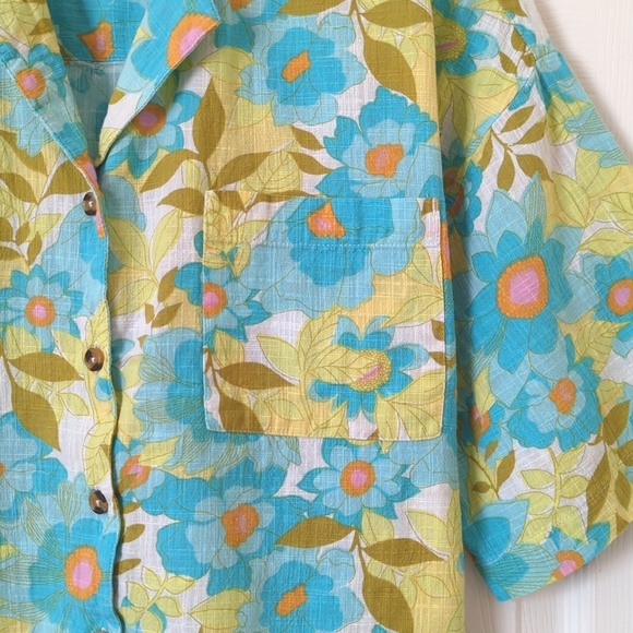 Billabong All Good Floral Woven Cotton Oversized Short Sleeve Button Down Top S - Picture 7 of 13